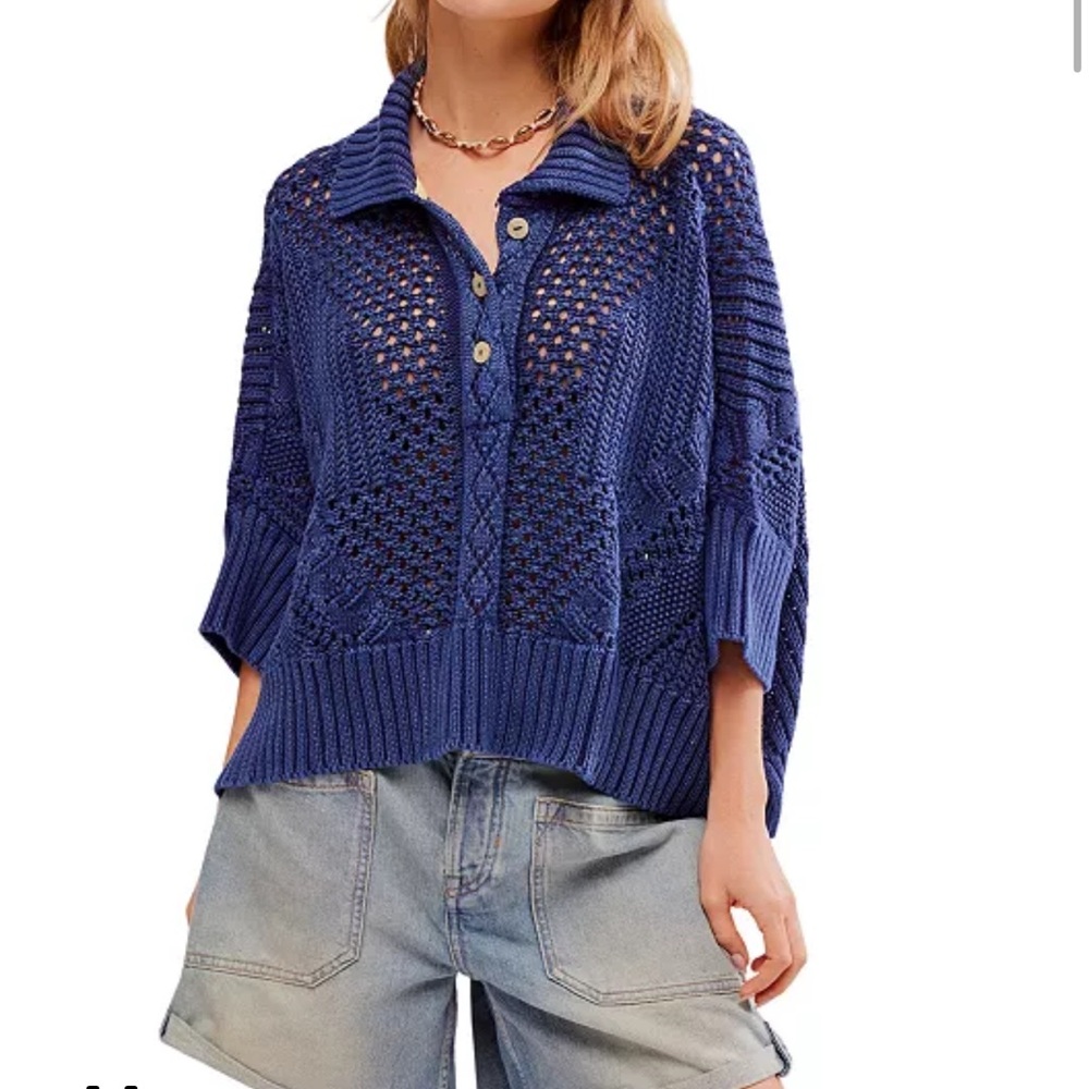 Free People Blue Cowl Neck Sweater